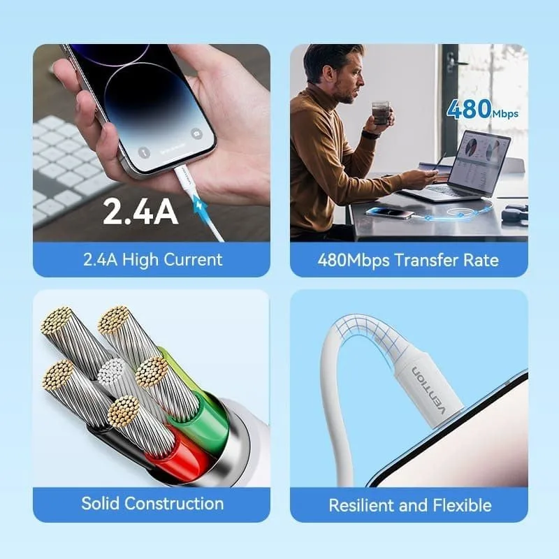 Cable USB 2.0 Lightning Vention LAIWF, foto 3