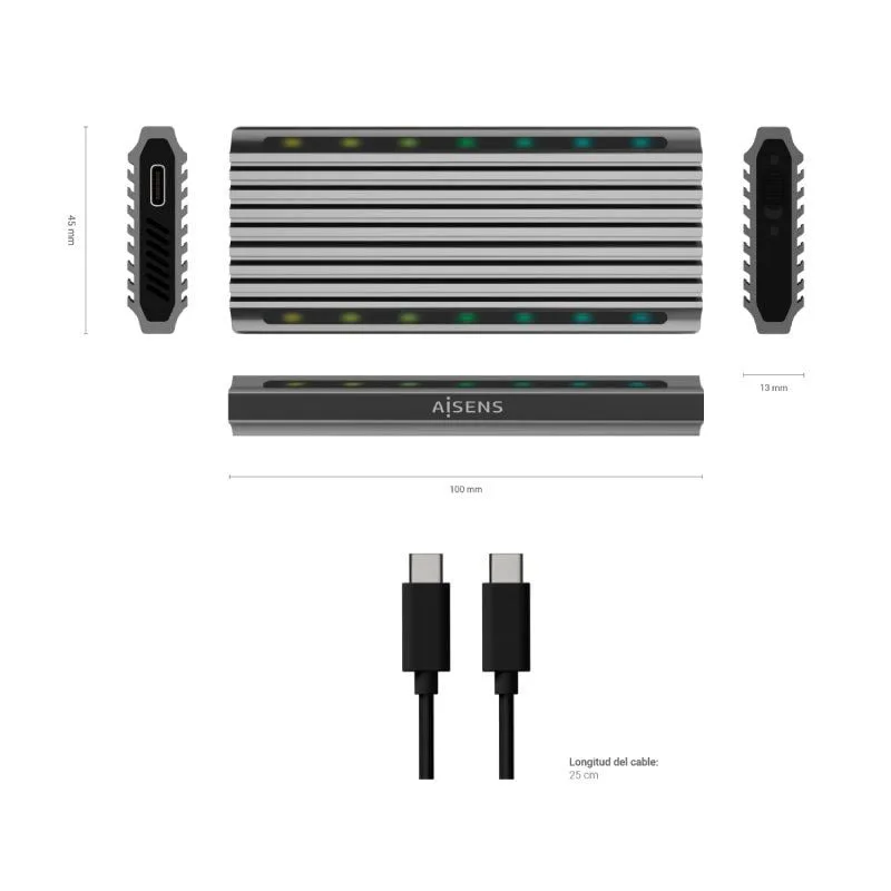 Caja Externa para Disco SSD M.2 SATA/NVMe Aisens ASM2-RGB011GR, foto 4
