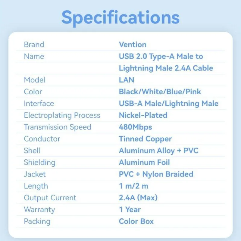 Cable USB Lightning Vention LANWH, foto 3