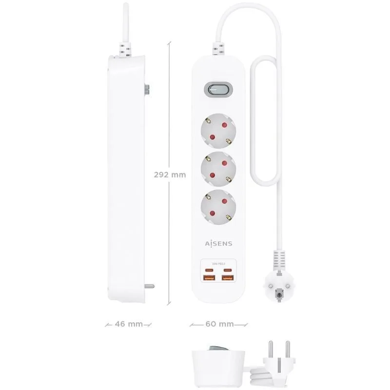 Regleta con Interruptor Aisens ASPS-2A2C10-W, foto 4