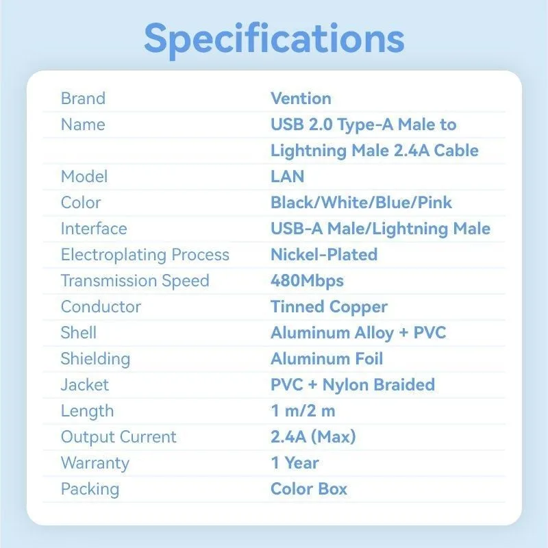 Cable USB Lightning Vention LANBH, foto 3