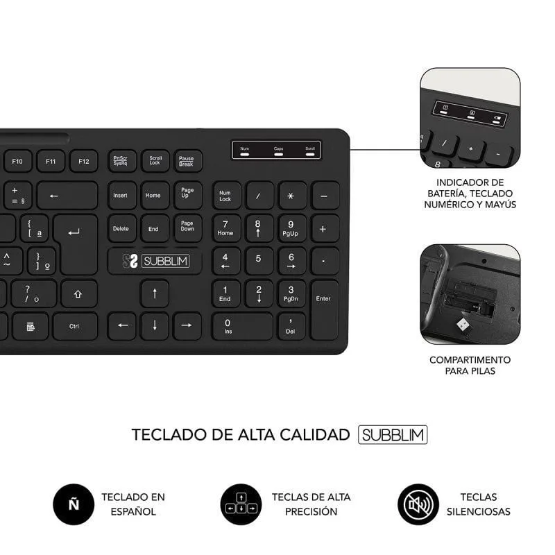 Teclado y Ratón Inalámbrico Subblim Combo Business Slim CSSW10, foto 3