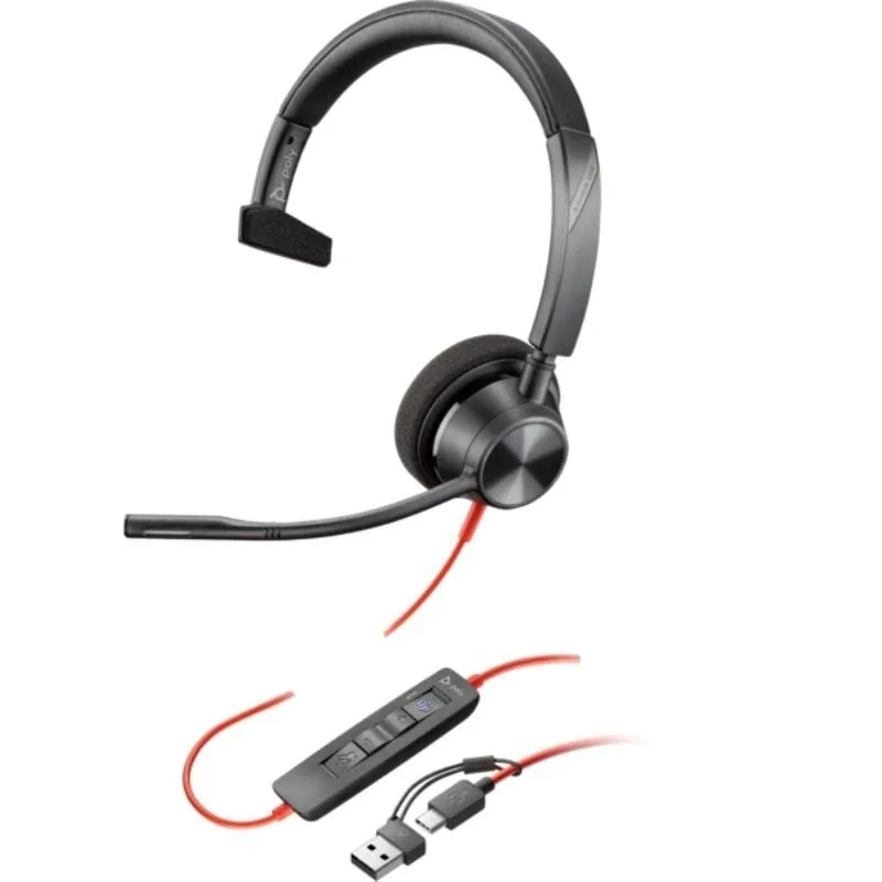 Auricular Poly Blackwire 3310 para Microsoft Teams + Adaptador USB-C/A