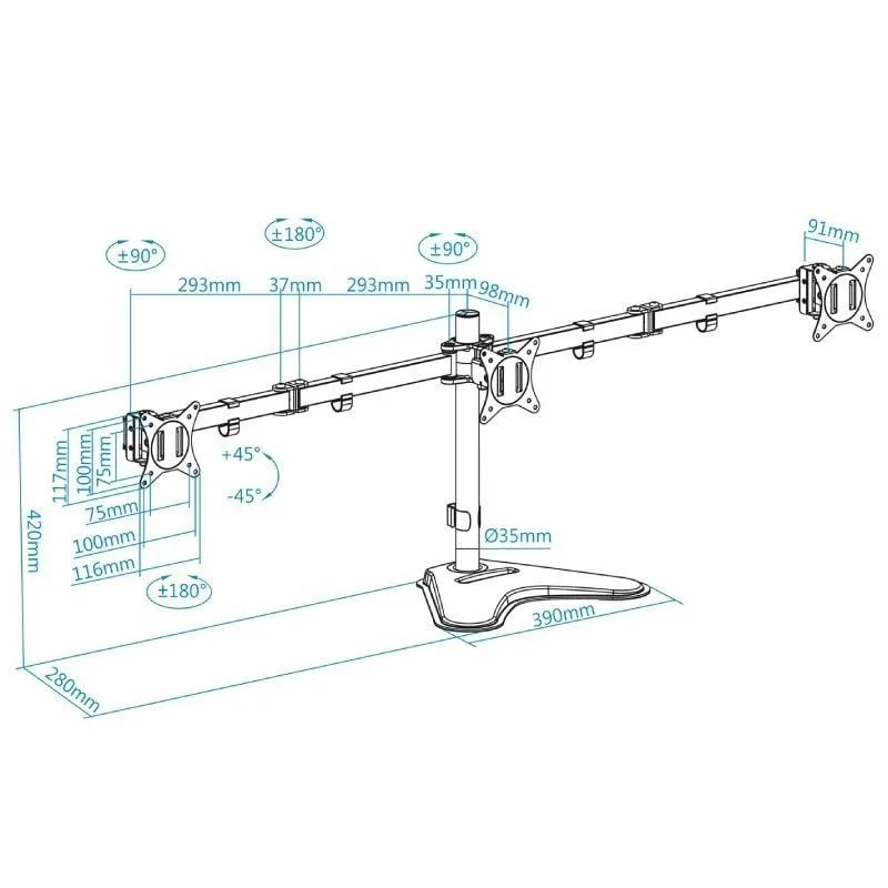 Soporte de Sobremesa para 3 Monitores TooQ DB1704TN-B, foto 5