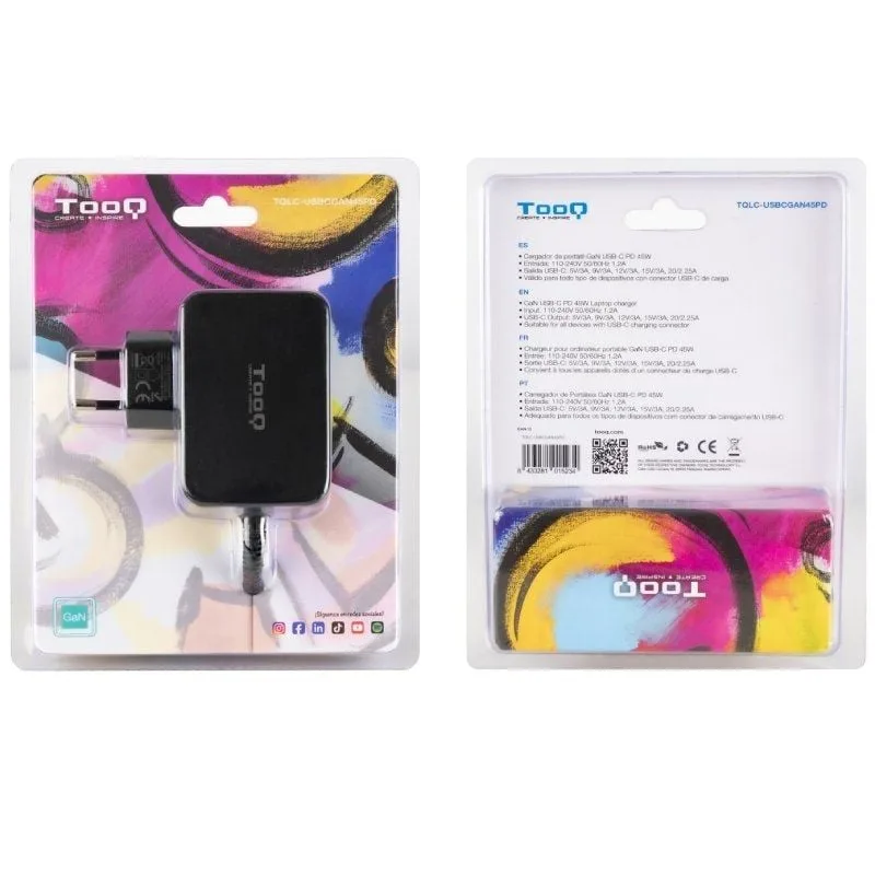 Cargador de Portátil GaN TooQ TQLC-USBCGAN45PD USB Tipo-C, foto 3