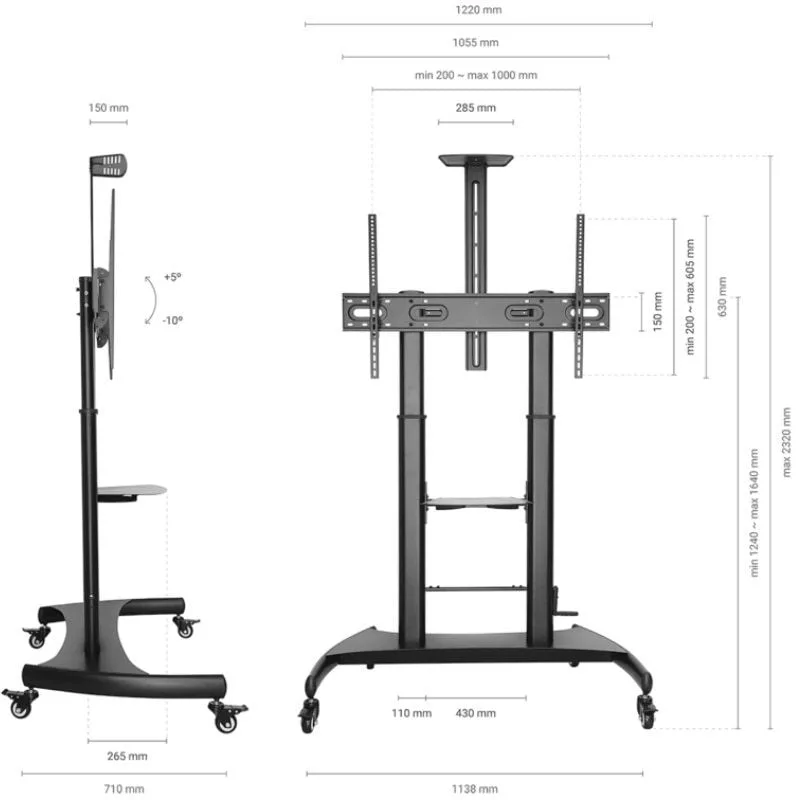 Soporte de Suelo Inclinable con Ruedas y Manivela Aisens FT100TE-123 para TV 60-100", foto 5