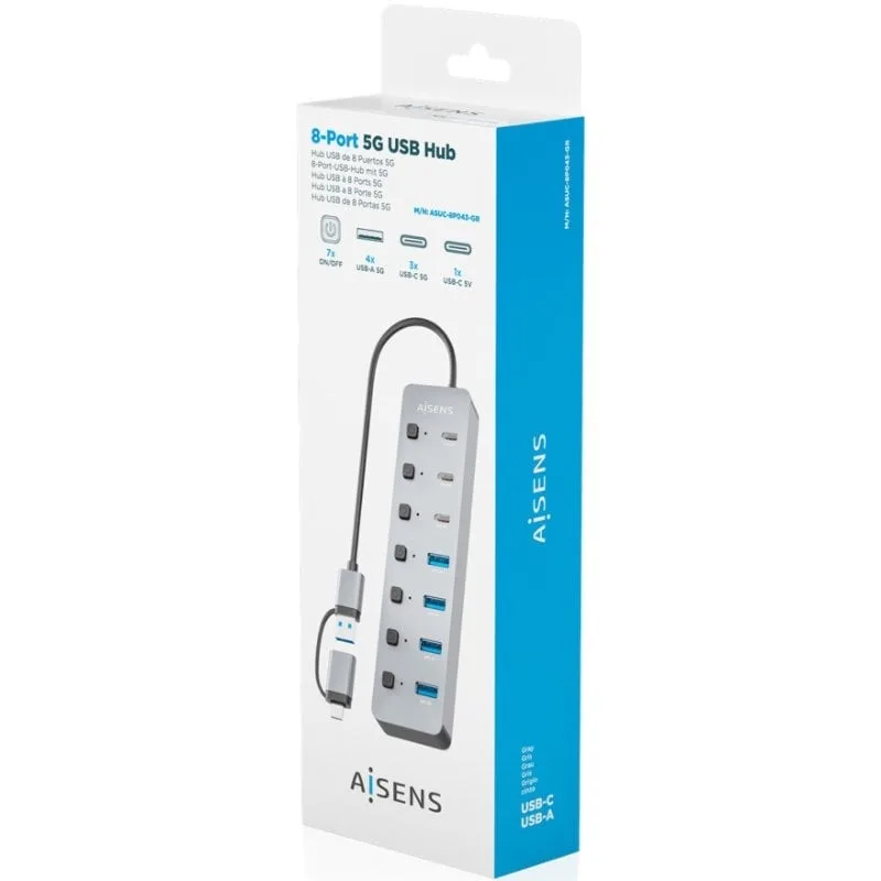 Hub USB Tipo-C + USB 3.1 Aisens ASUC-8P043-GR, foto 4