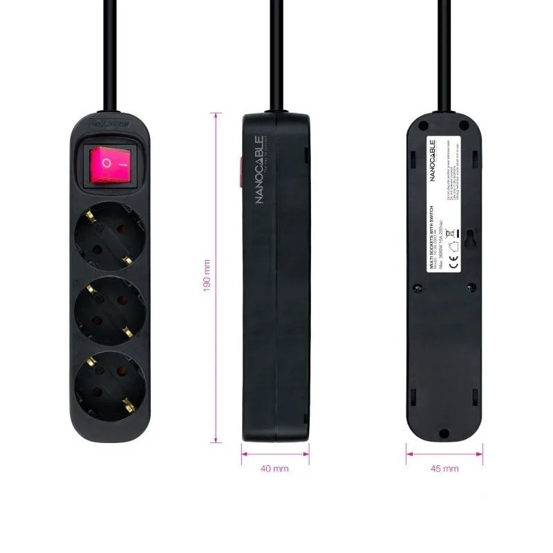 Regleta con Interruptor Nanocable 10.38.0003-BK, foto 3