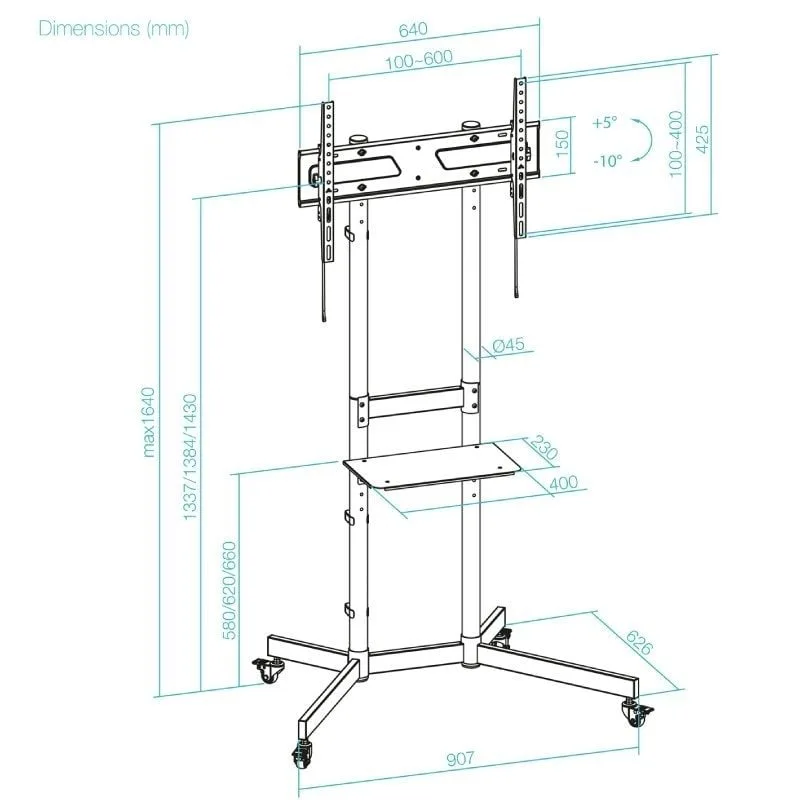 Soporte de Suelo Inclinable con Ruedas TooQ KEFRÉN FS1150M-B para TV de 37-70", foto 5