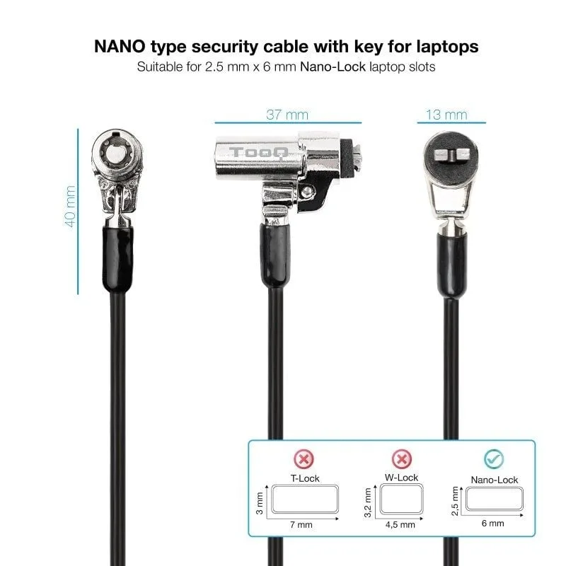 Cable de Seguridad Tipo NANO para Portátiles TooQ TQCLKC0045-G, foto 2