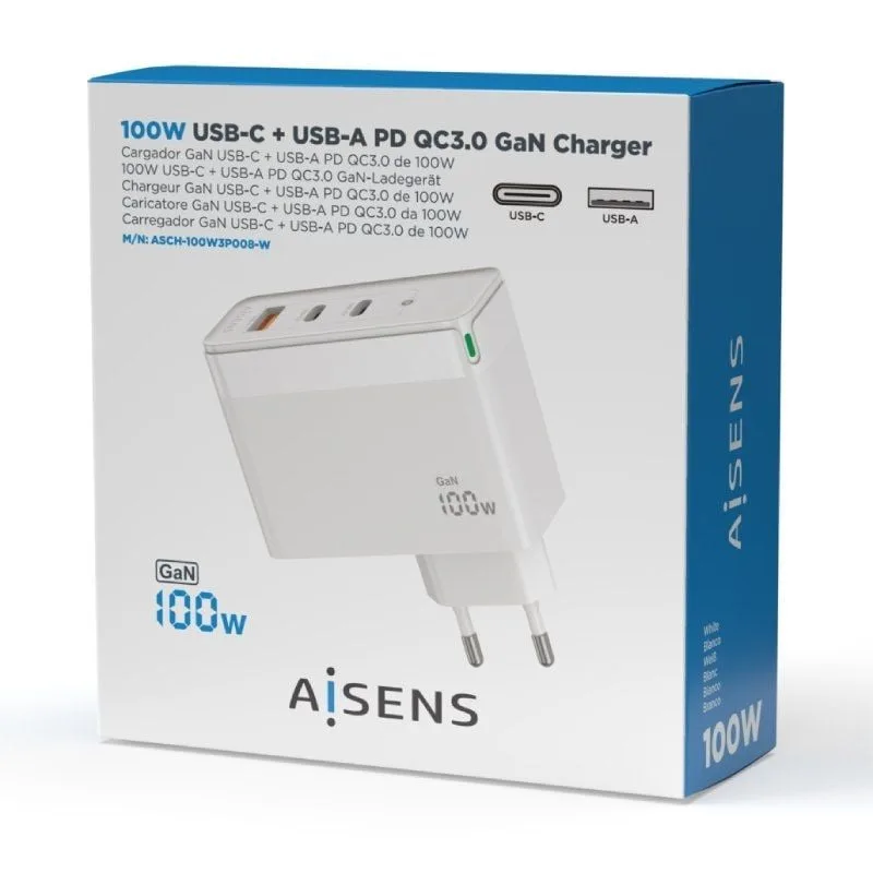 Cargador de Pared GaN Aisens ASCH-100W3P008-W, foto 5