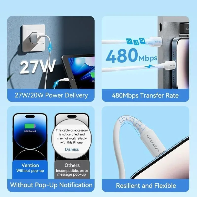 Cable USB 2.0 Tipo-C Lightning Vention LAJWF, foto 3