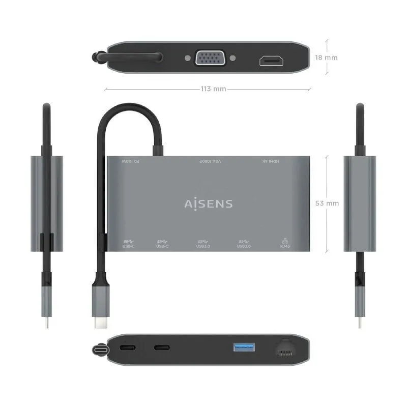 Docking USB Tipo-C Aisens ASUC-8P010-GR, foto 4