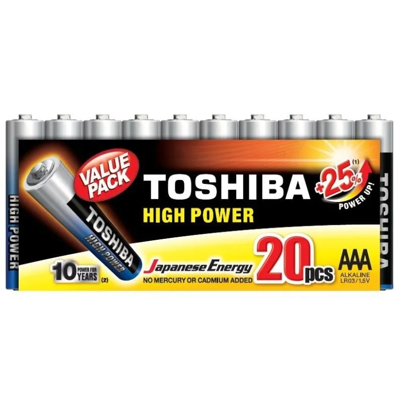 Pack de 20 Pilas AAA Toshiba High Power LR03