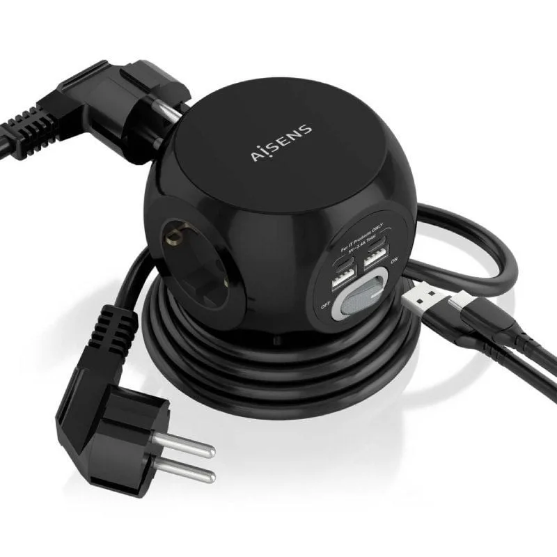 Regleta con Interruptor Aisens ASPS-2A2C05-BK, foto 2