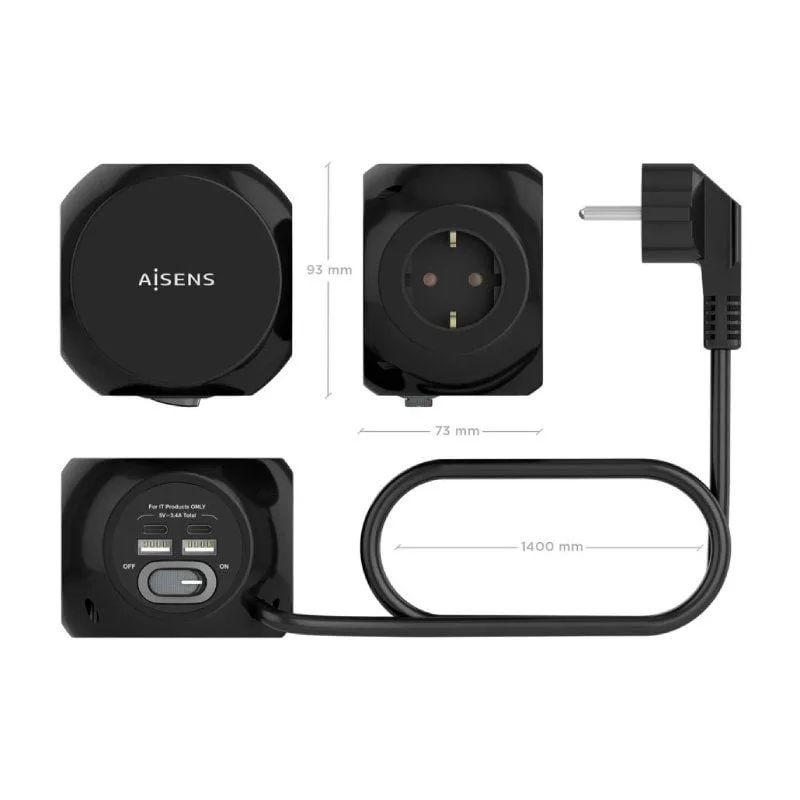 Regleta con Interruptor Aisens ASPS-2A2C05-BK, foto 3