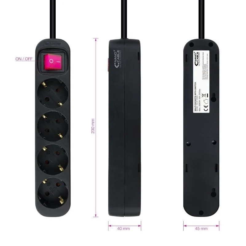 Regleta con Interruptor Nanocable 10.37.0004-BK, foto 3
