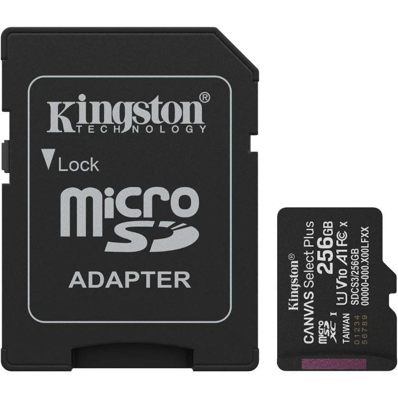 Tarjeta de Memoria Kingston CANVAS Select Plus 256GB microSD XC con Adaptador