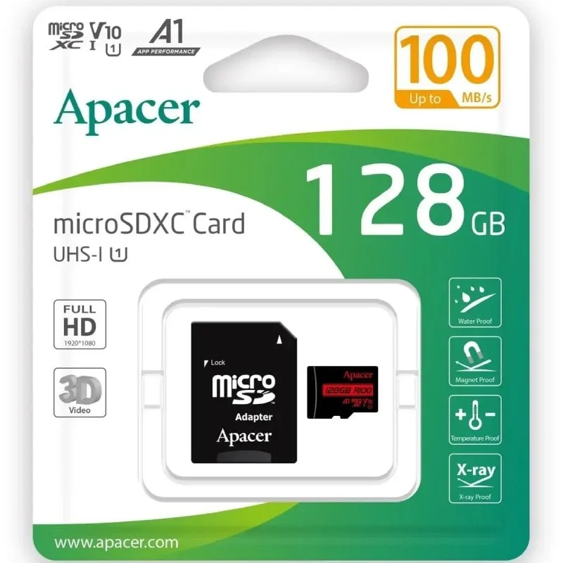 Tarjeta de Memoria Apacer 128GB XC UHS 1 con Adaptador