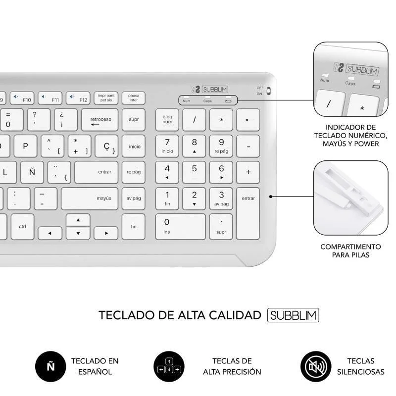 Teclado y Ratón Inalámbrico Subblim Combo Dual Prestige Extendido, foto 3
