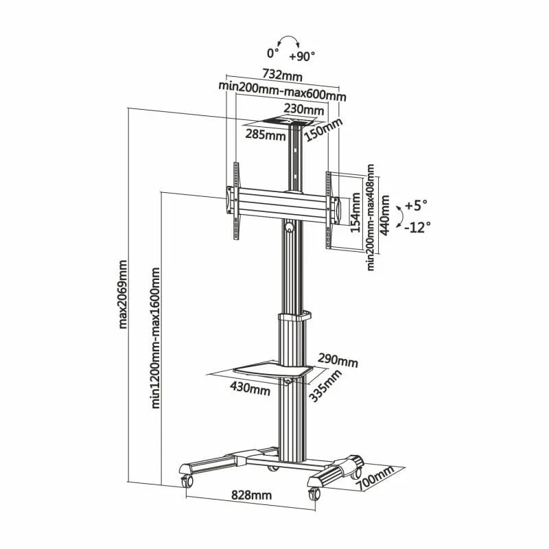 Soporte de Suelo Inclinable con Ruedas Aisens FT70TRE-037 para TV 37-70", foto 5