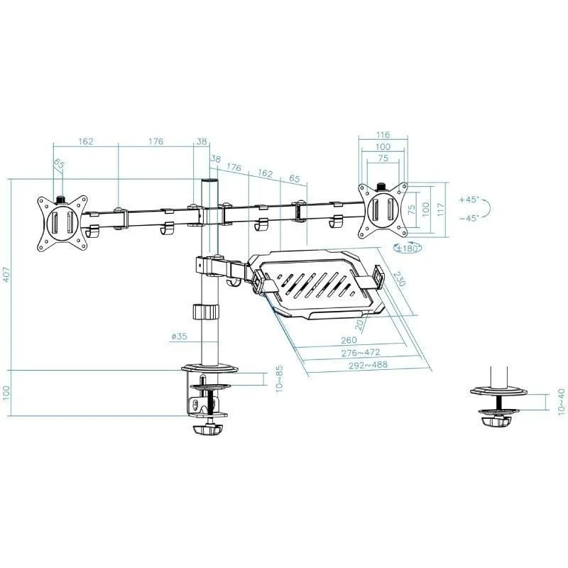 Soporte de Mesa para 2 Monitores y 1 Portátil TooQ DB1202TN-B, foto 4