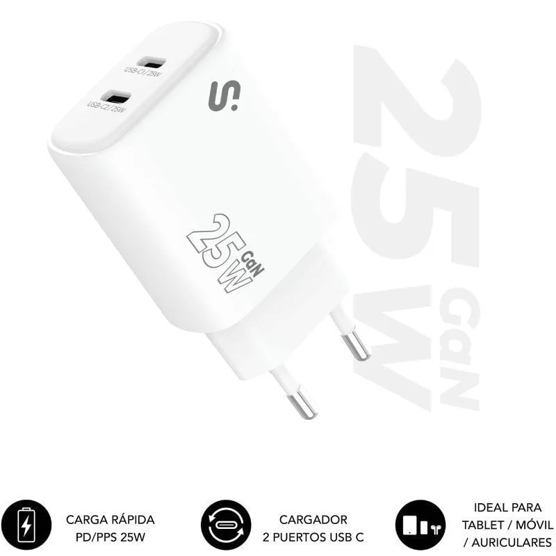 Cargador de Pared GaN Subblim 25W Charger USB C+C