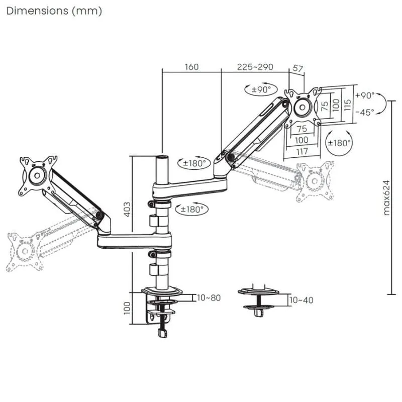 Soporte de Mesa con Contrapeso para 2 Monitores Aisens DT32TSR-453, foto 4