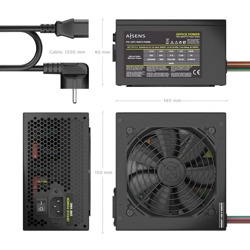 Fuente de Alimentación Aisens ASPC-500ATX-PSEBK, foto 3