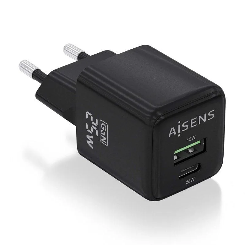 Cargador de Pared GaN Aisens ASCH-25W2P015-BK