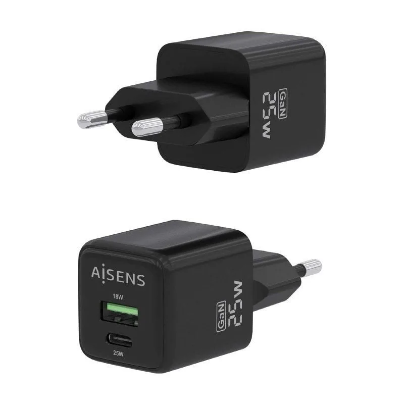 Cargador de Pared GaN Aisens ASCH-25W2P015-BK, foto 3