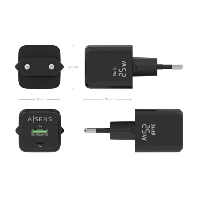 Cargador de Pared GaN Aisens ASCH-25W2P015-BK, foto 4