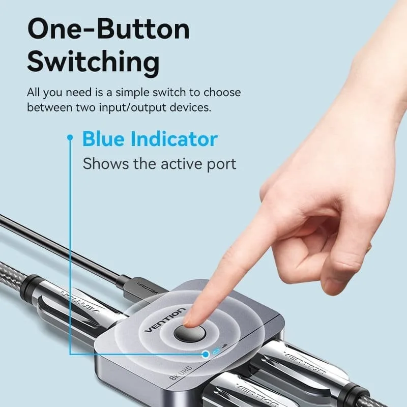 Switch Conmutador 8K HDMI 2.1 Bidireccional Vention AKPB0 HDMI Hembra/USB-C Hembra - 2x HDMI Hembra, foto 5