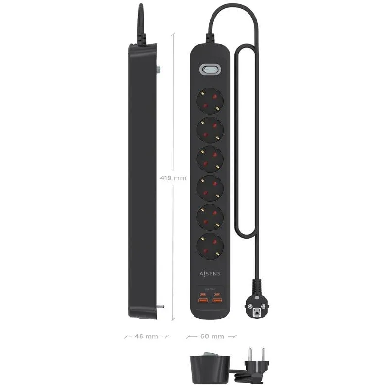 Regleta con Interruptor Aisens ASPS-2A2C17-BK, foto 3