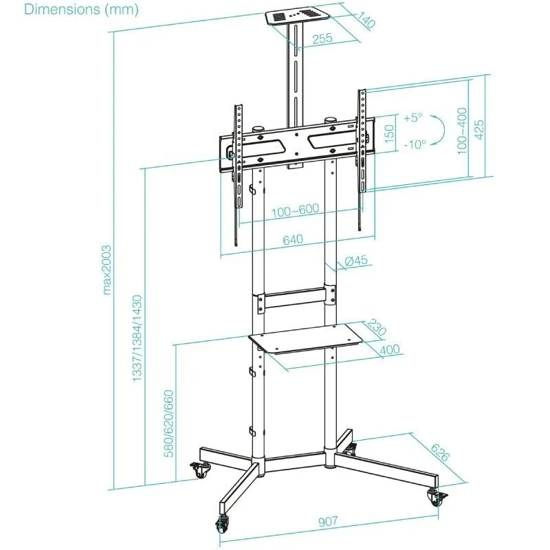 Soporte de Suelo Inclinable con Ruedas TooQ NEFERTITI FS1151M-B para TV de 37-70", foto 5