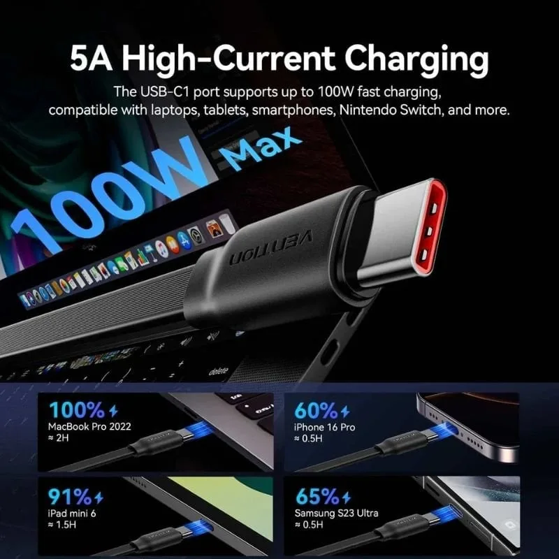 Cable USB Tipo-C 2.0 5A Vention TRJPBE, foto 3