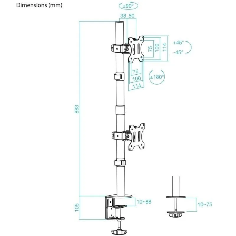 Soporte de Mesa para 2 Monitores TooQ DB1233TNV-B, foto 5