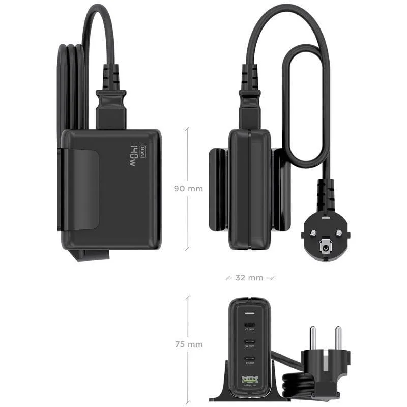 Cargador Sobremesa GaN Aisens ASCH-140W4P056-BK, foto 4