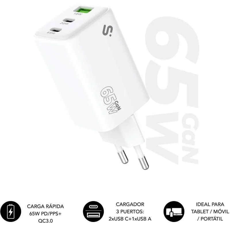 Cargador de Pared GaN Subblim 65W Charger USB C+C+A