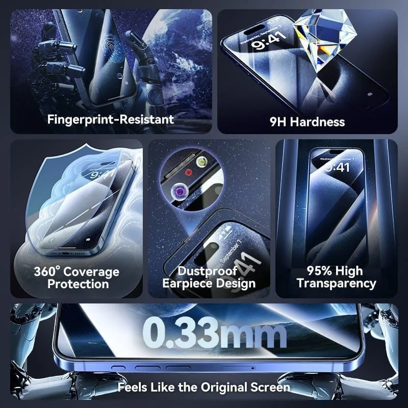 Pack de 2 Protectores de Pantalla de Cristal Templado Vention KUPTCA-10 para iPhone 16 + Herramienta de Instalación Antipolvo, foto 3