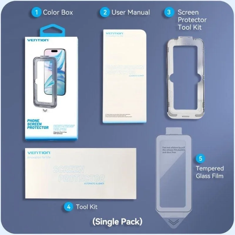 Pack de 2 Protectores de Pantalla de Cristal Templado Vention KUPTCA-10 para iPhone 16 + Herramienta de Instalación Antipolvo, foto 4