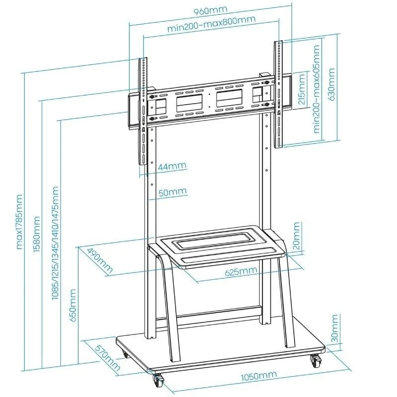 Soporte de Suelo Ajustable con Ruedas TooQ FS20101M-B para TV de 37-100", foto 4