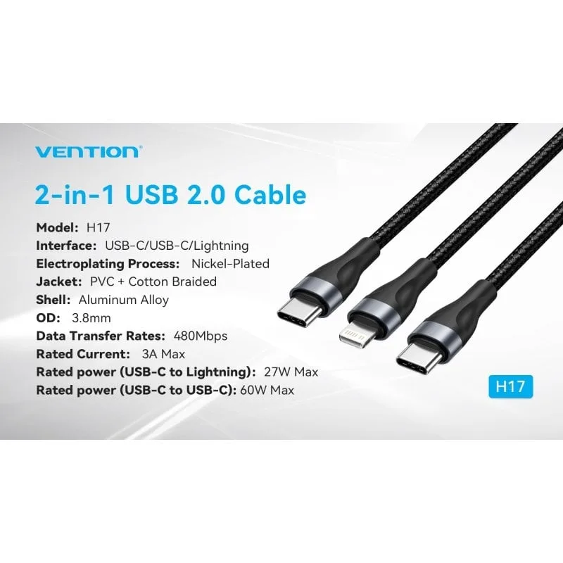 Cable USB Tipo-C Vention H17BAV, foto 3