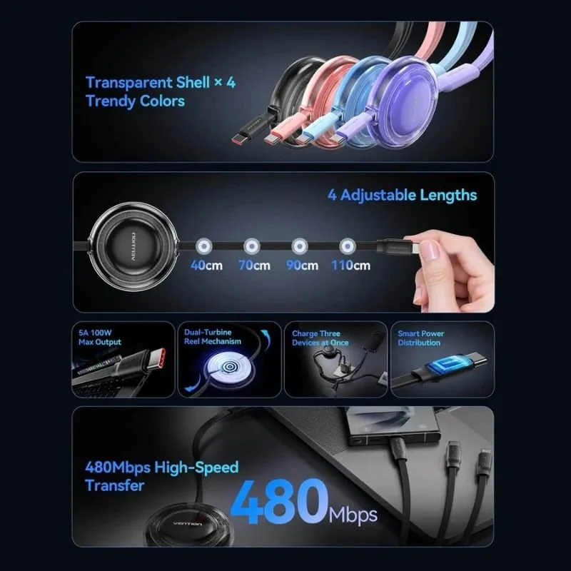 Cable USB Tipo-C 2.0 5A Vention TRJSBE, foto 2