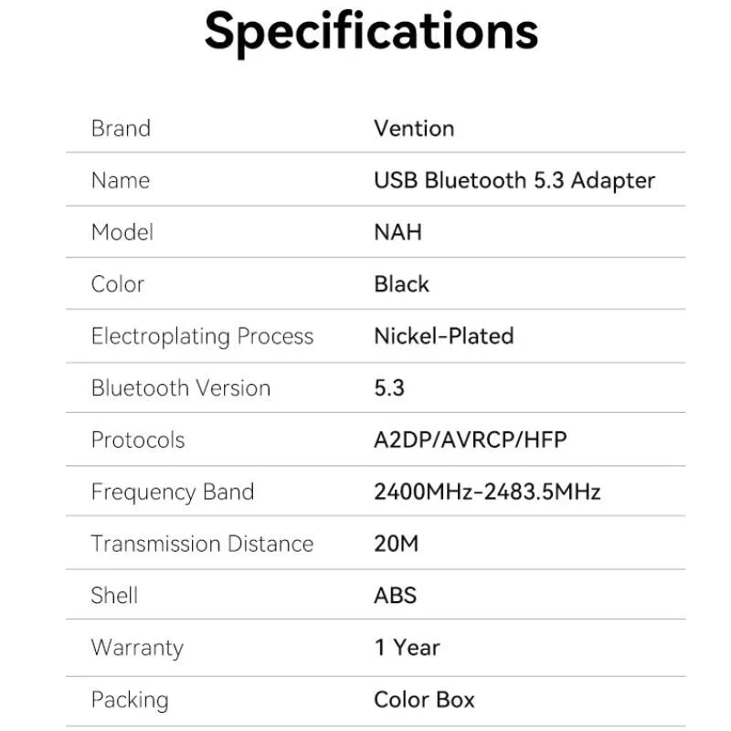 Adaptador USB - Bluetooth 5.3 Vention NAHB0, foto 3