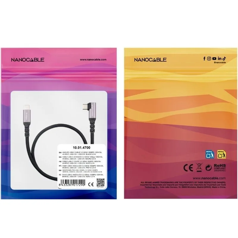Cable USB 3.2 Tipo-C Acodado Nanocable 10.01.4700, foto 3