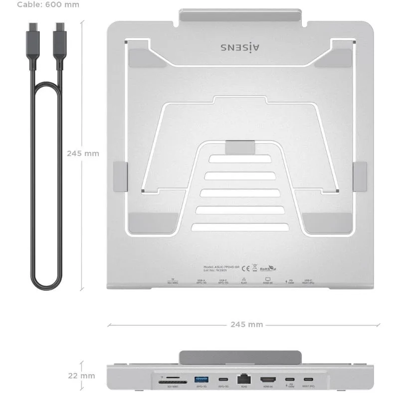 Soporte de Sobremesa - Docking USB Tipo-C Aisens ASUC-7P045-GR, foto 4