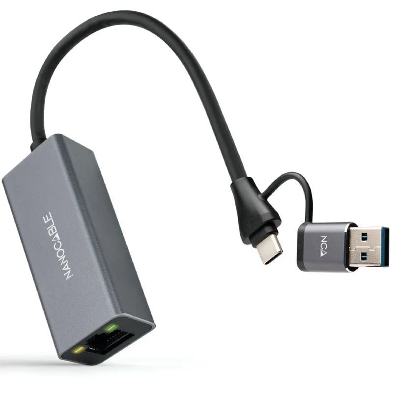 Adaptador USB Macho + USB Tipo-C Macho - RJ45 Nanocable 10.03.0411