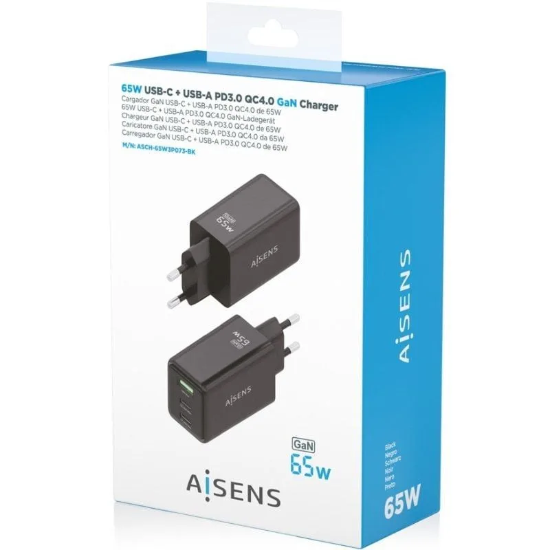 Cargador de Pared GaN Aisens ASCH-65W3P073-BK, foto 4
