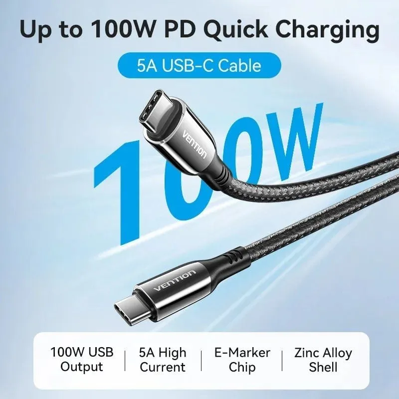Cable USB 2.0 Tipo-C 5A 100W Vention CTKBH, foto 2